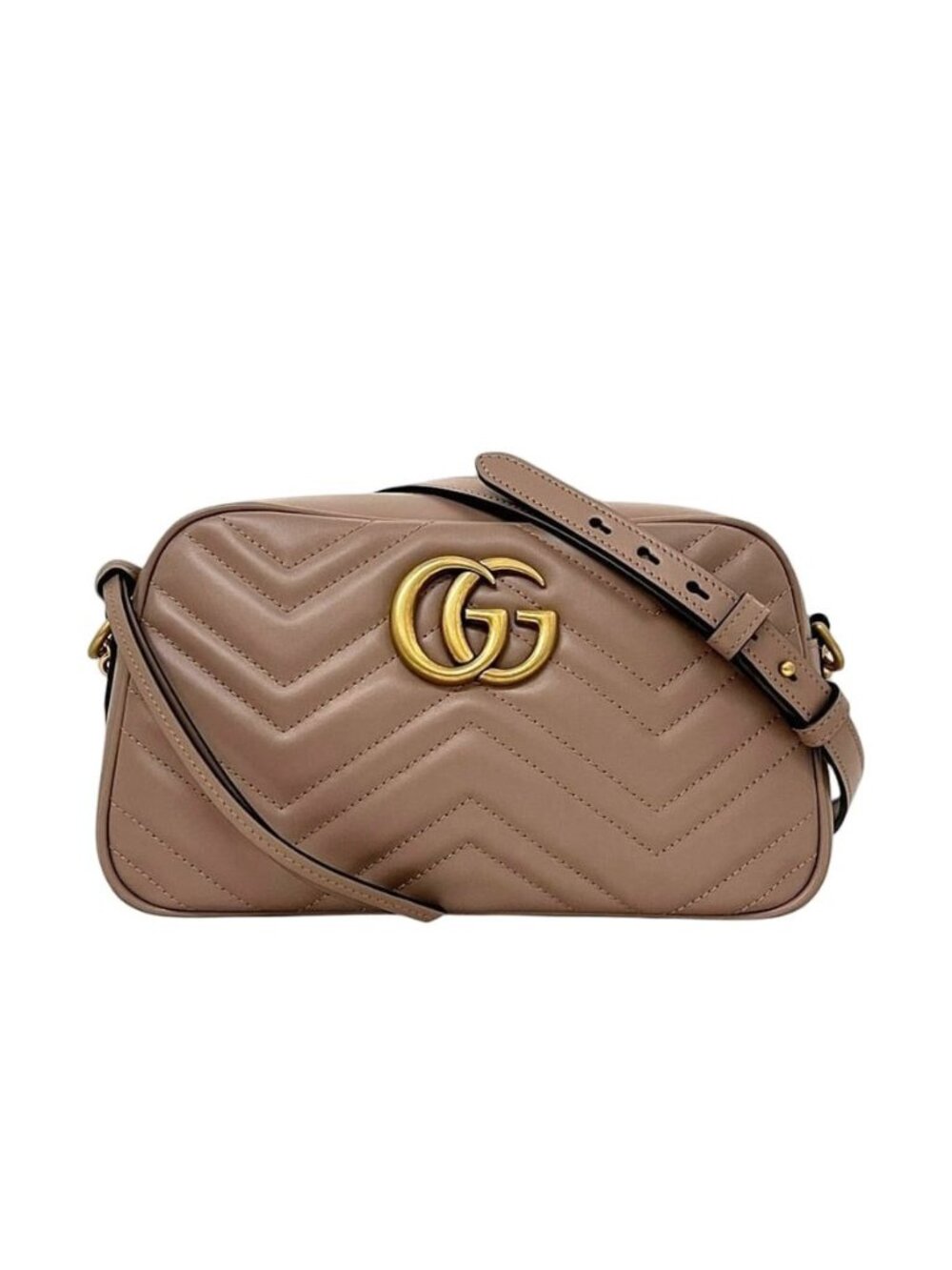 Gucci Chain Shoulder Bag Beige GG Marmont Leather